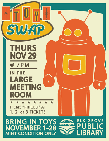 Screenshot of the poster for the Elk Grove Library's Toy Swap